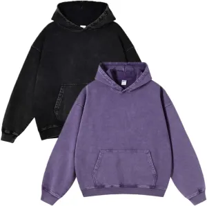 Mi Bo Tong Oversized Vintage Hoodie for Women Cotton Loose Fit Baggy Hooded Sweatshirt Trendy Basic Acid Wash Pullover Top