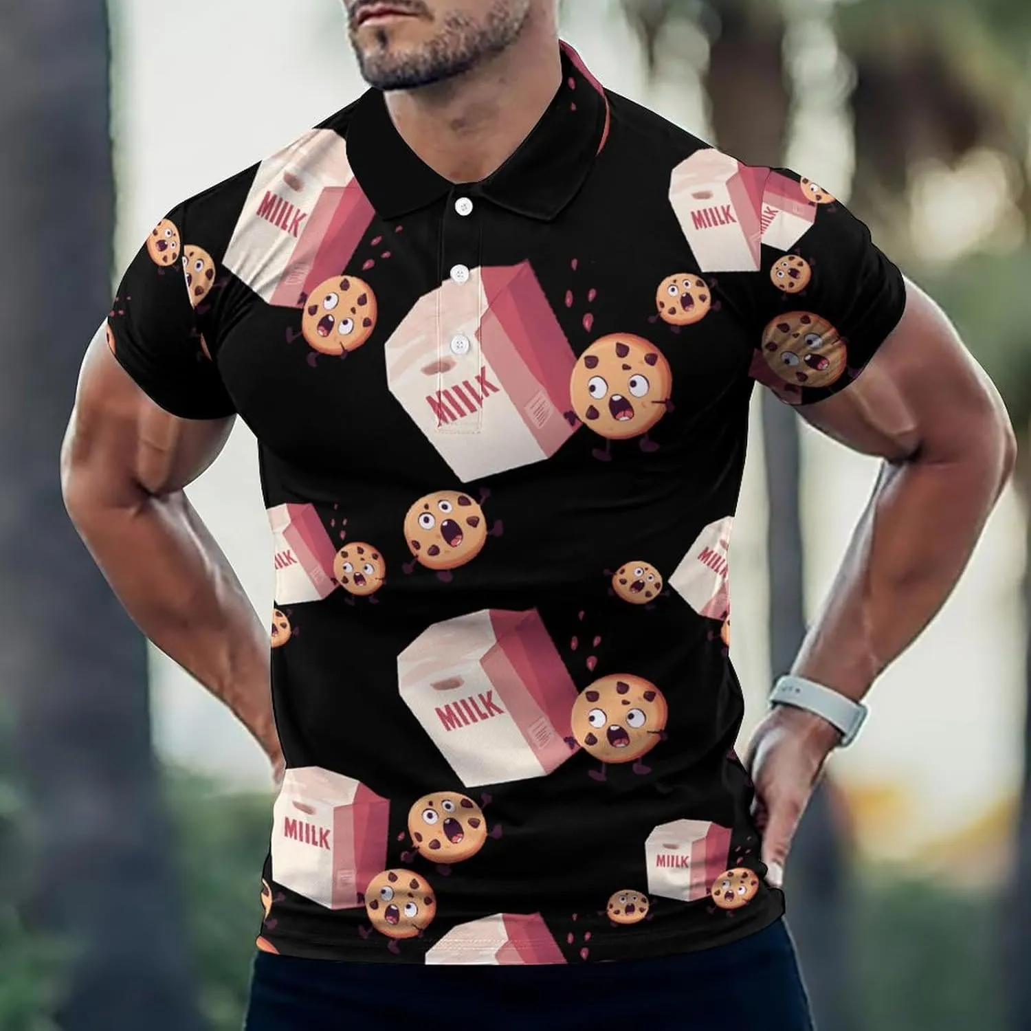 Milk And Biscuits Mens Polo Shirts Quick Dry Short Sleeve T-shirts Slim Tennis Collared Tees Tops