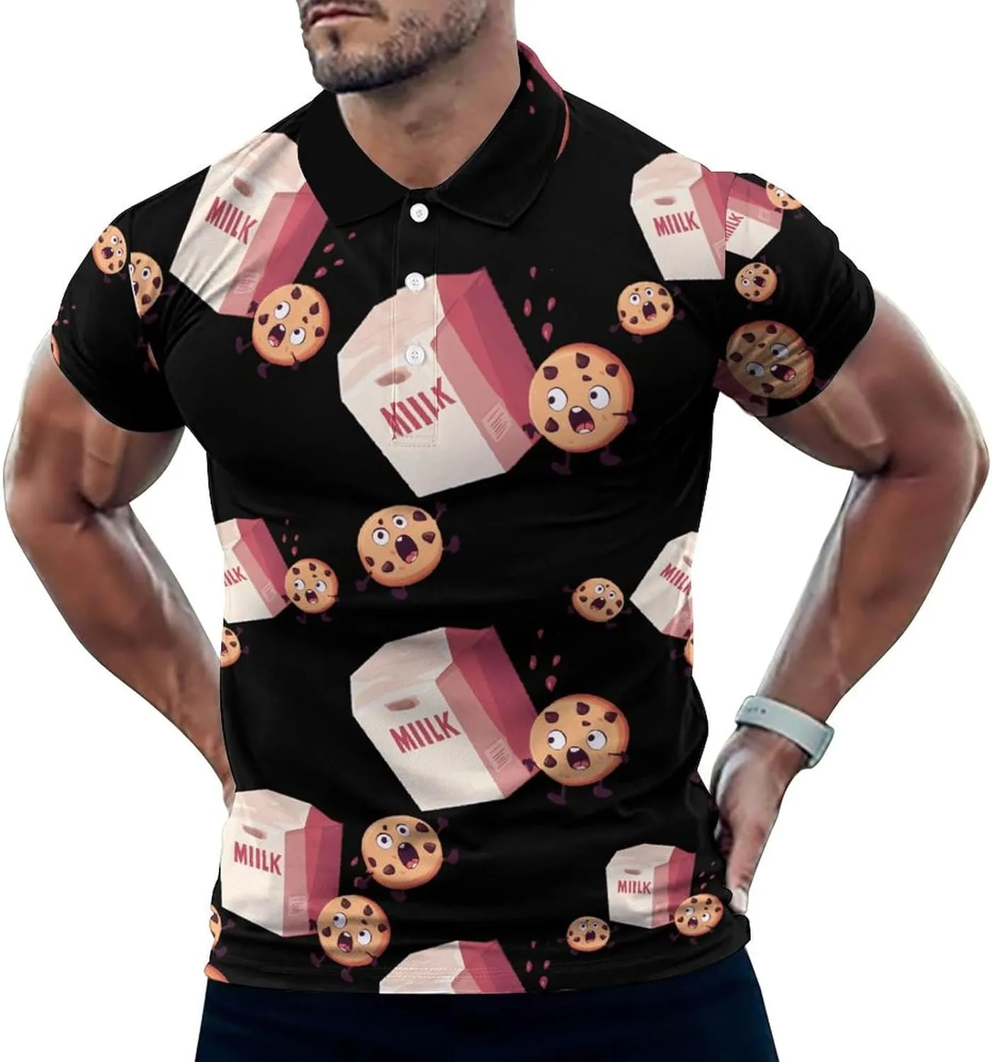 Milk And Biscuits Mens Polo Shirts Quick Dry Short Sleeve T-shirts Slim Tennis Collared Tees Tops