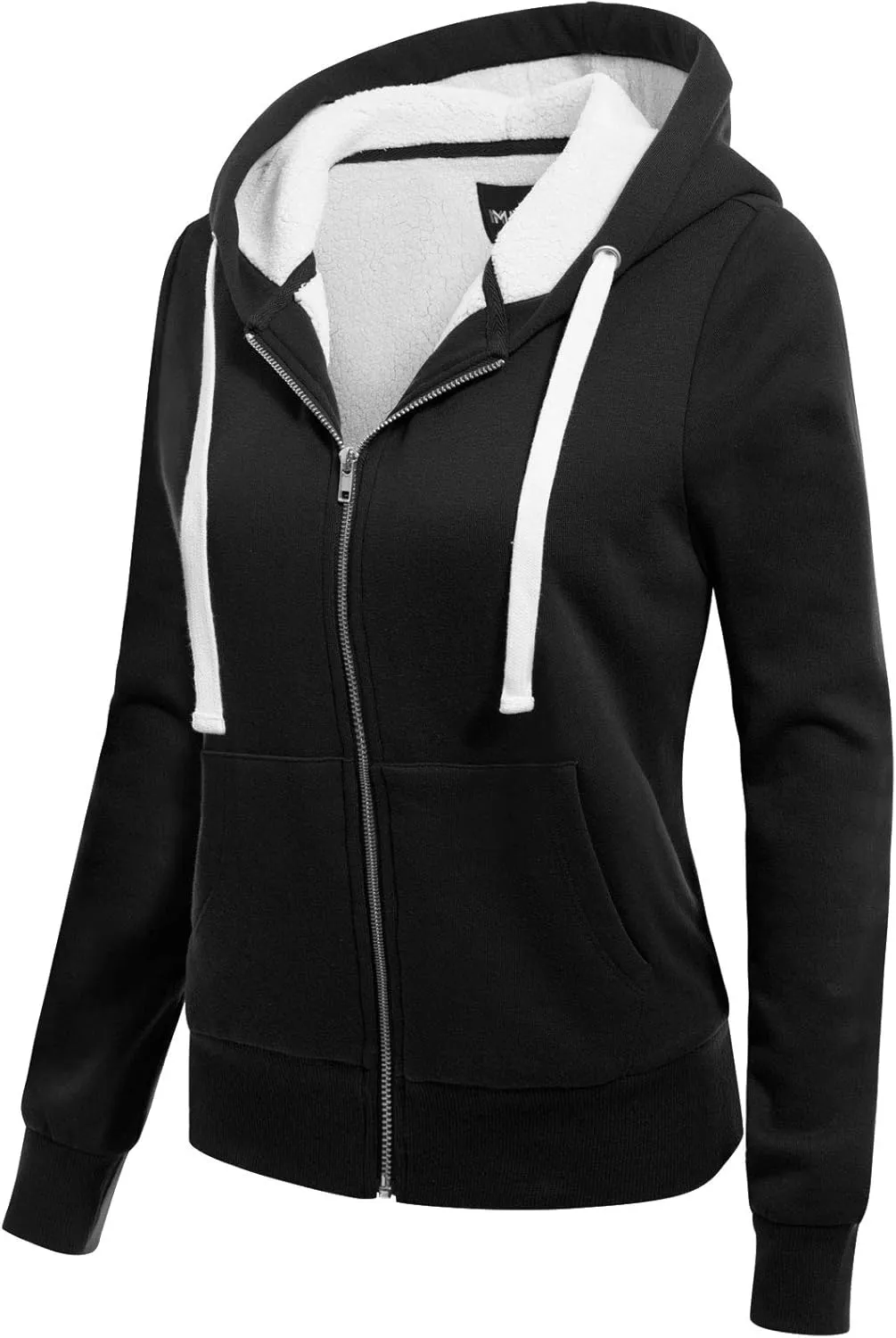 MixMatchy Women's Casual Basic Sherpa-Lined Fleece Full Zip Up Cozy Hooded Sweatshirt Jacket