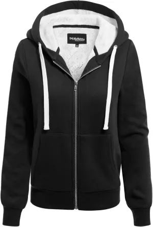 MixMatchy Women's Casual Basic Sherpa-Lined Fleece Full Zip Up Cozy Hooded Sweatshirt Jacket