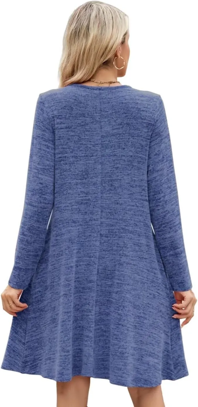 MONNURO Womens Plus Size Dresses Casual Swing Tunic Dress V Neck Button Lightweight Sweaters Dress Pockets