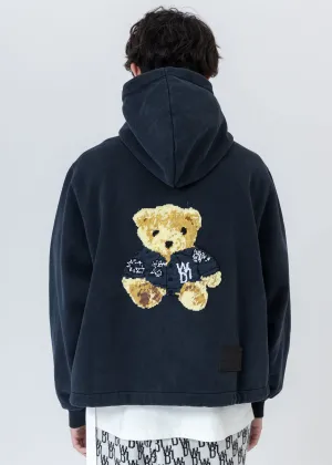 Navy Embroidered Teddy Zip-Up Hoodie