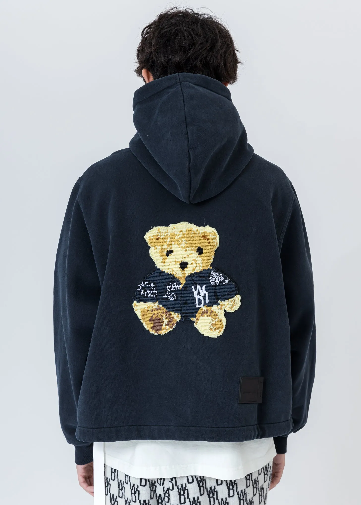 Navy Embroidered Teddy Zip-Up Hoodie