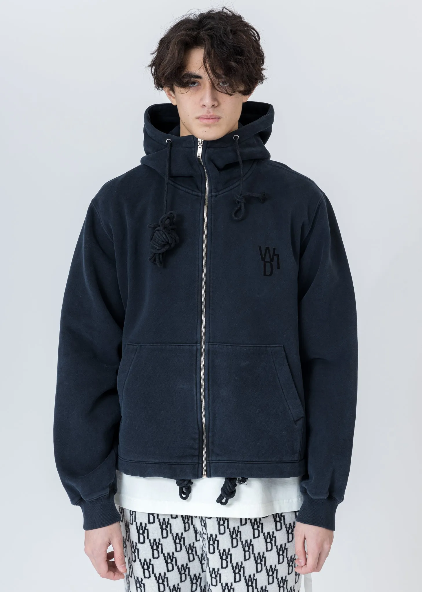Navy Embroidered Teddy Zip-Up Hoodie