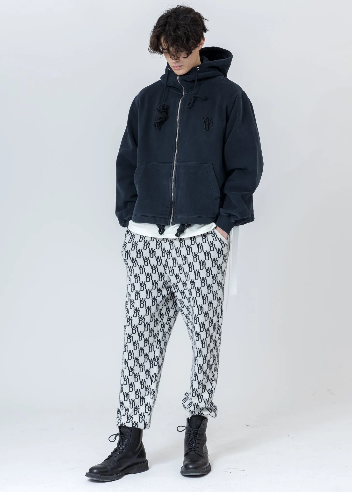 Navy Embroidered Teddy Zip-Up Hoodie