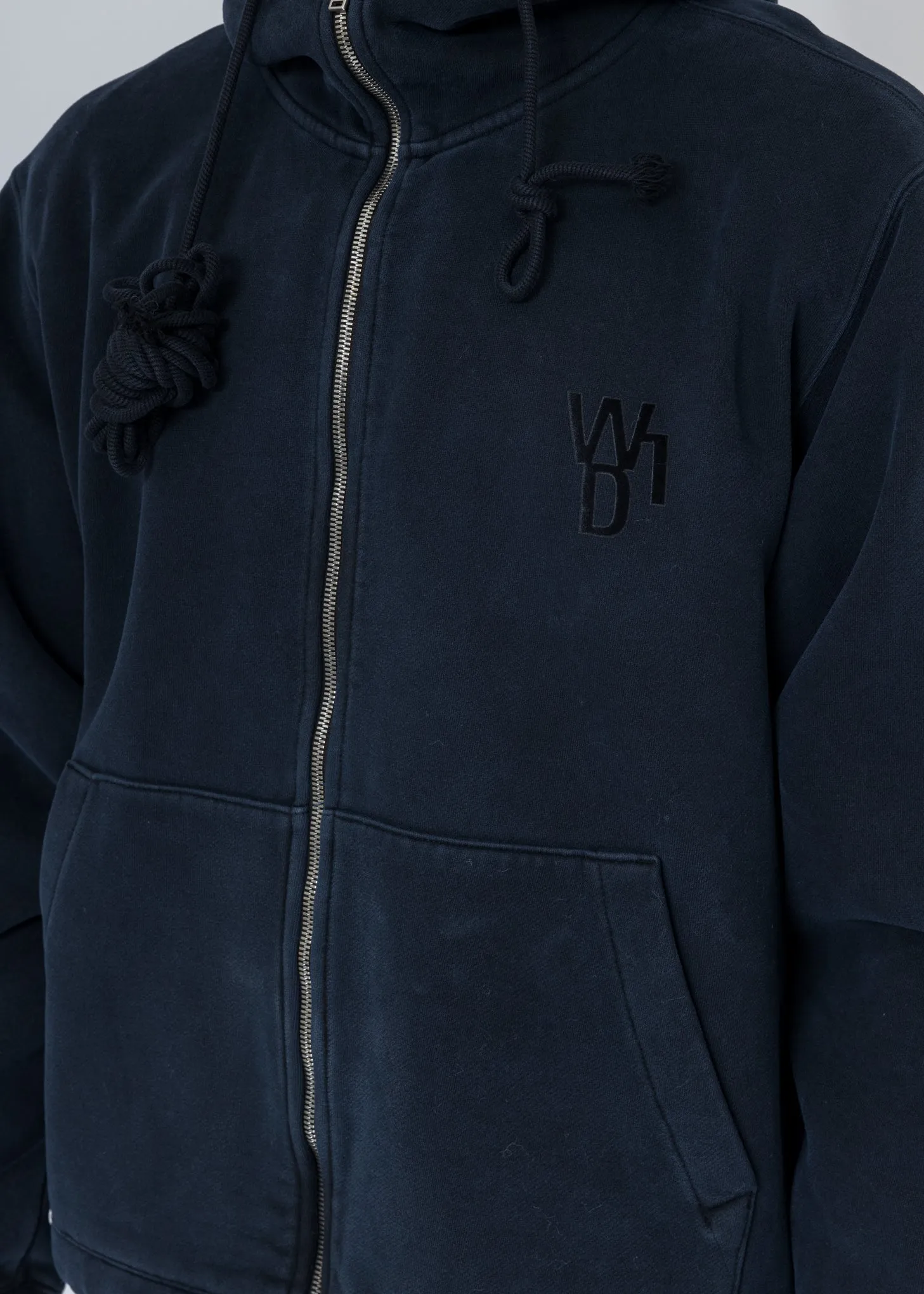 Navy Embroidered Teddy Zip-Up Hoodie