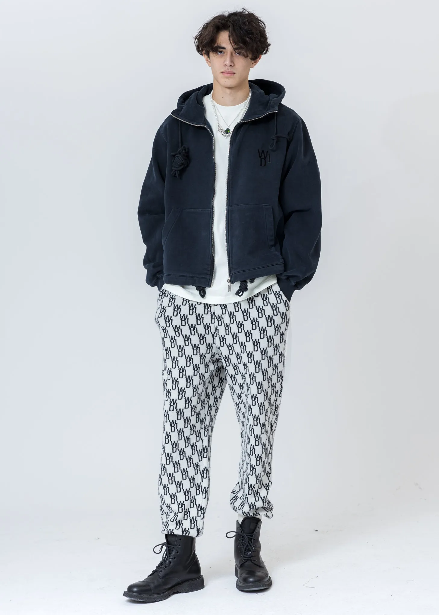 Navy Embroidered Teddy Zip-Up Hoodie
