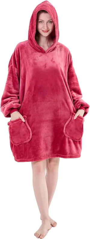 NEWCOSPLAY Wearable Blanket Hoodie Plush Cozy Oversized Sweatshirt with Pocket for Adult