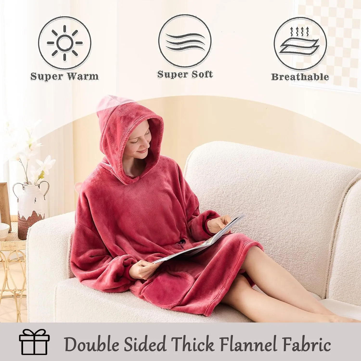NEWCOSPLAY Wearable Blanket Hoodie Plush Cozy Oversized Sweatshirt with Pocket for Adult