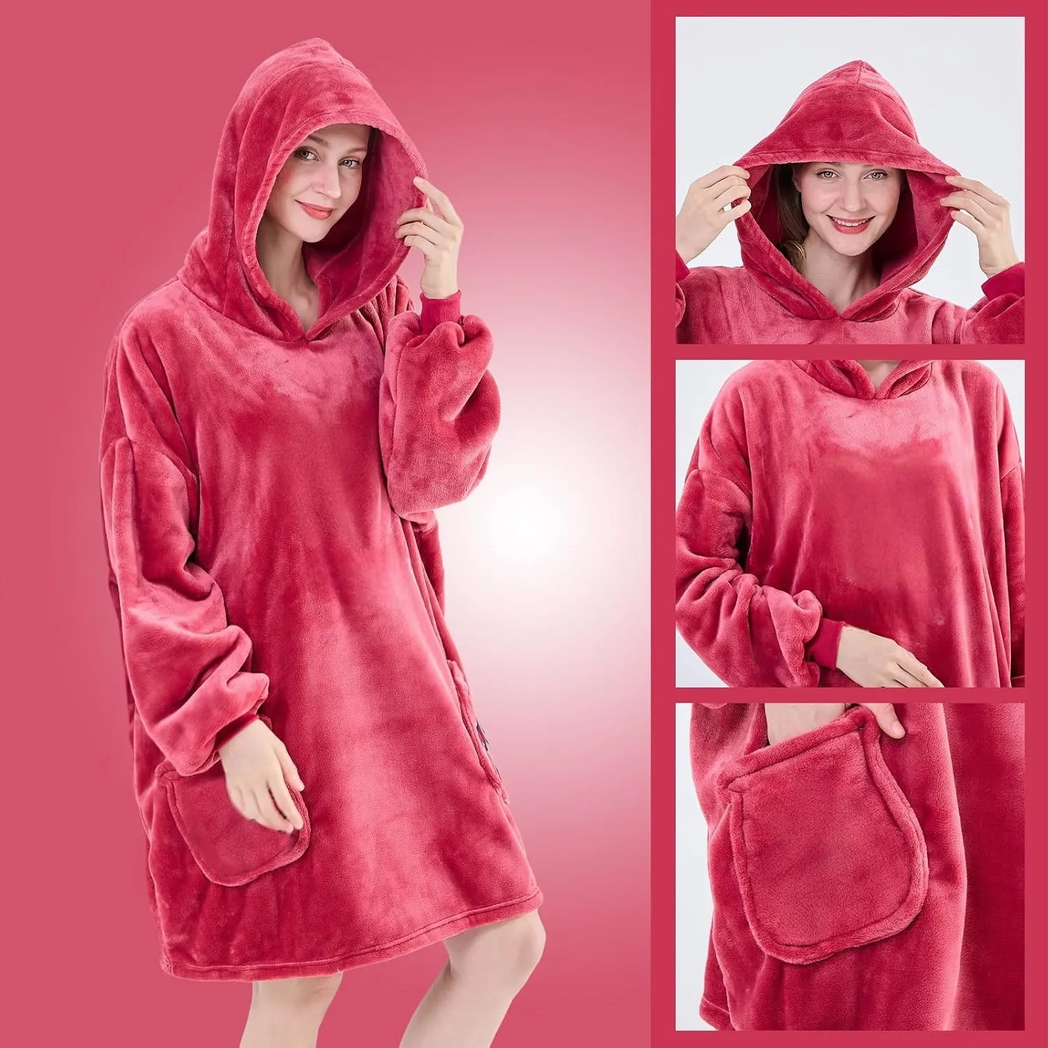 NEWCOSPLAY Wearable Blanket Hoodie Plush Cozy Oversized Sweatshirt with Pocket for Adult