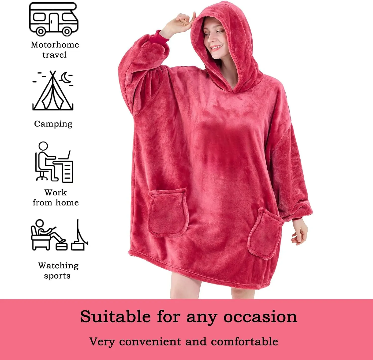 NEWCOSPLAY Wearable Blanket Hoodie Plush Cozy Oversized Sweatshirt with Pocket for Adult