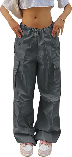 Neyaolk Parachute Pants for Women, Cargo Pants Women Baggy, Y2K Low Waist Wide Leg Baggy Relaxed Jogger Pants