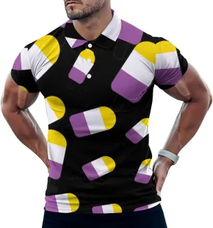 Non-Binary Flag Popsicles Mens Polo Shirts Quick Dry Short Sleeve T-shirts Slim Tennis Collared Tees Tops