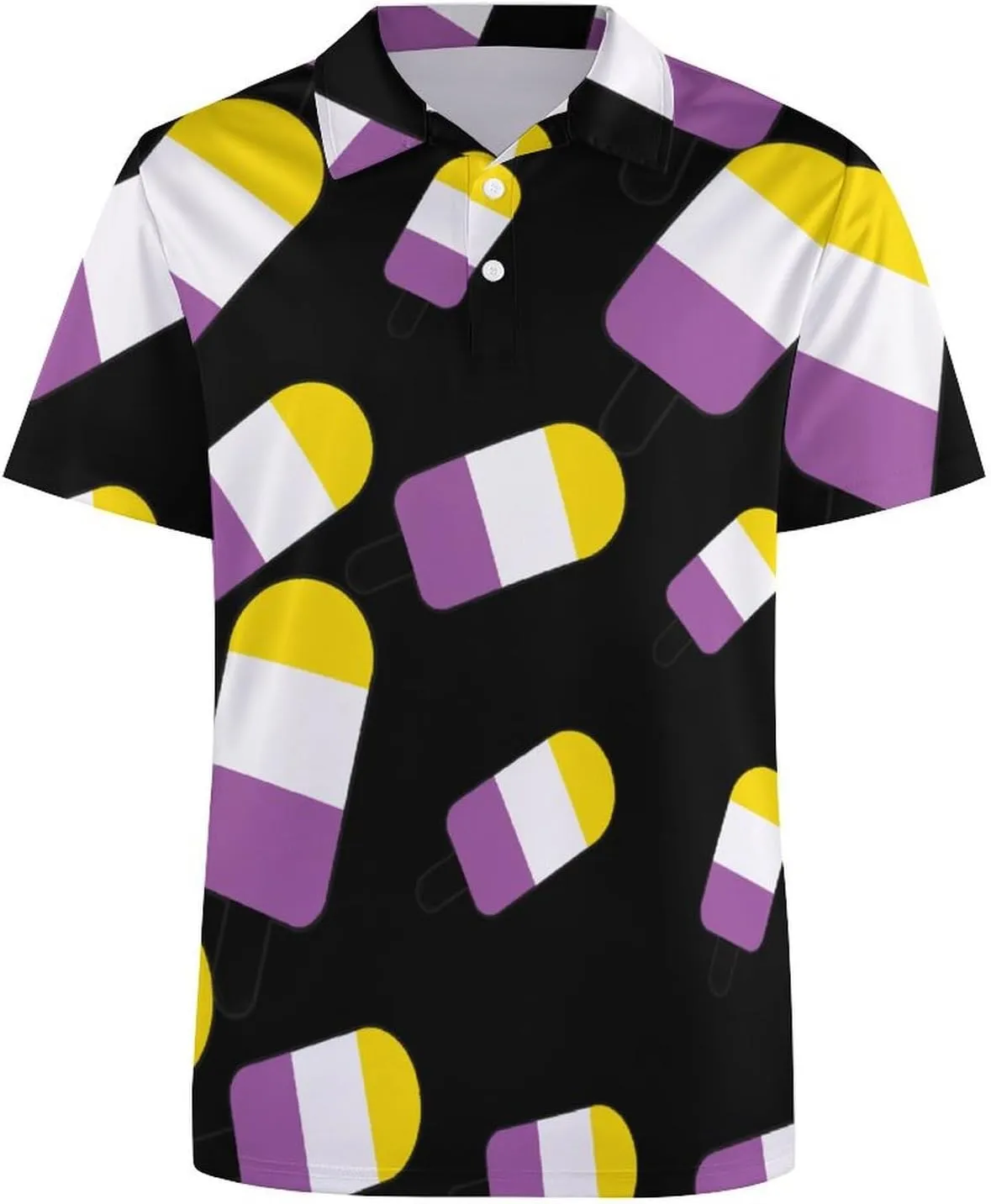 Non-Binary Flag Popsicles Mens Polo Shirts Quick Dry Short Sleeve T-shirts Slim Tennis Collared Tees Tops
