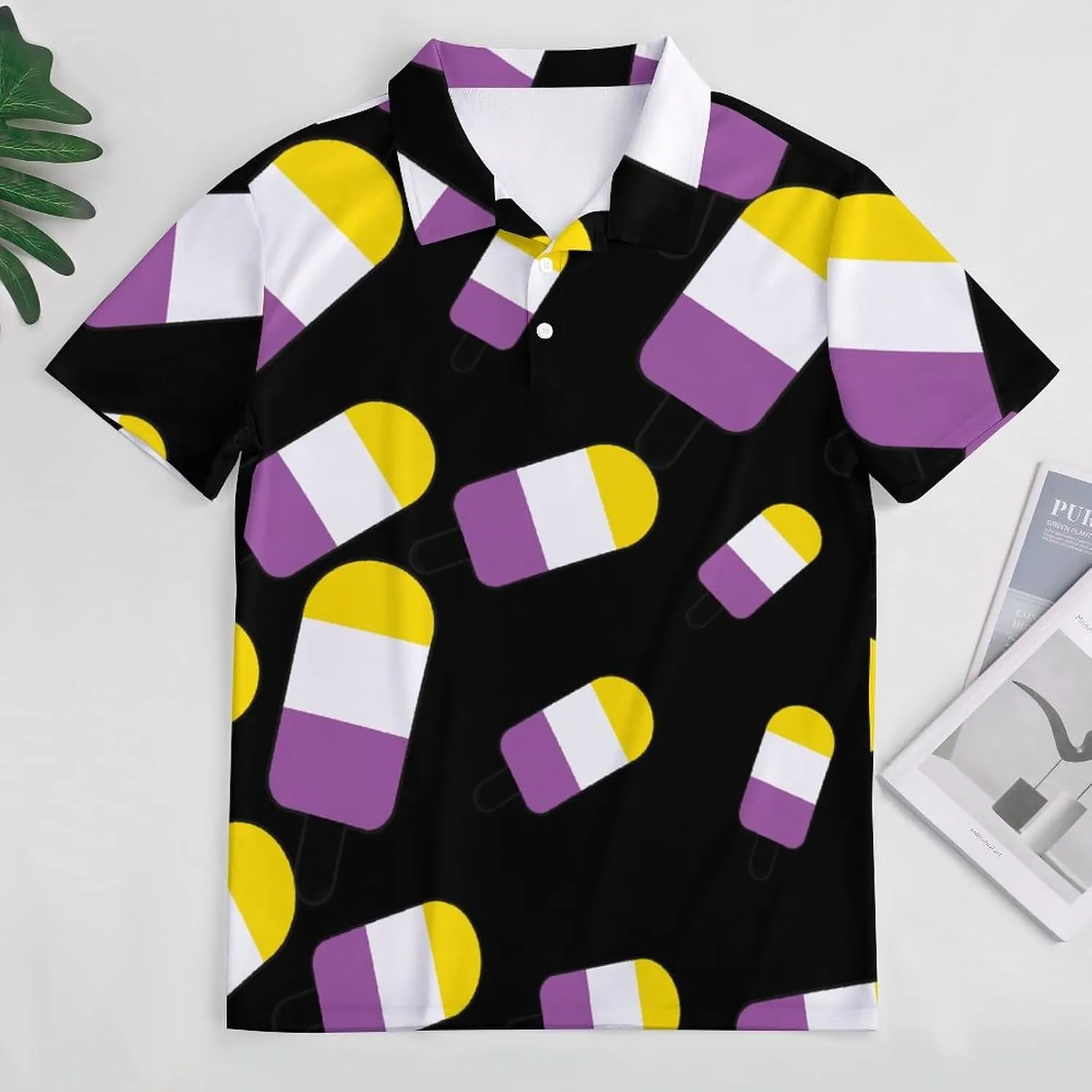 Non-Binary Flag Popsicles Mens Polo Shirts Quick Dry Short Sleeve T-shirts Slim Tennis Collared Tees Tops