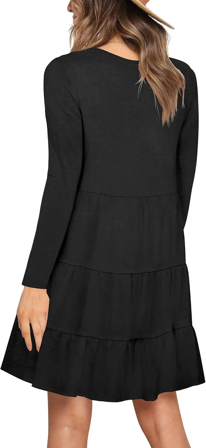 Nova In Sky Women's Summer Dresses 2025 Short Sleeve V-Neck Casual Loose Swing Button Down Casual T Shirt Dresses
