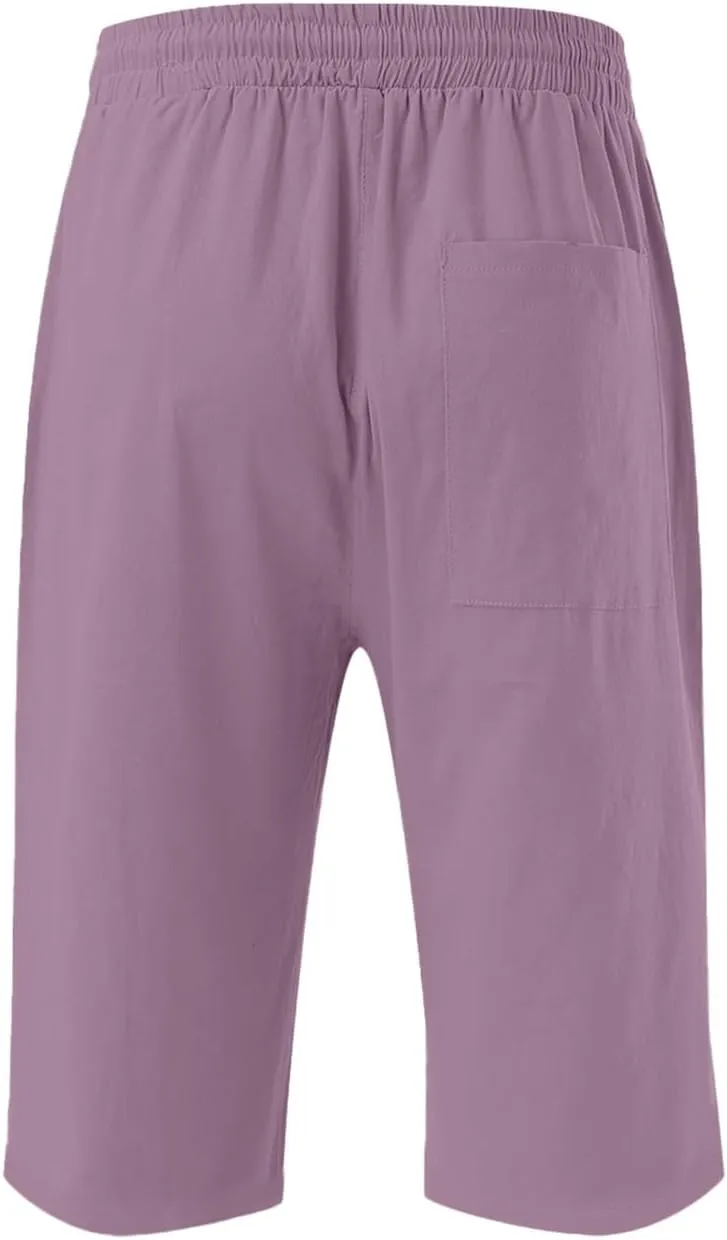 Otime Linen Pants 2025 Cotton Casual Summer with Pockets High Waist Lightweight Wide Leg Cut Shorts for Women