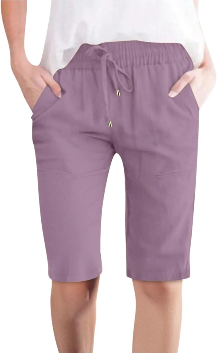 Otime Linen Pants 2025 Cotton Casual Summer with Pockets High Waist Lightweight Wide Leg Cut Shorts for Women