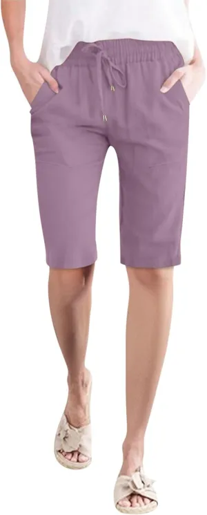 Otime Linen Pants 2025 Cotton Casual Summer with Pockets High Waist Lightweight Wide Leg Cut Shorts for Women