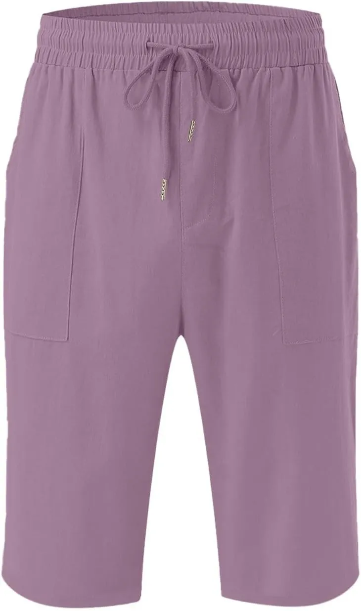 Otime Linen Pants 2025 Cotton Casual Summer with Pockets High Waist Lightweight Wide Leg Cut Shorts for Women