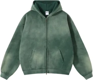Oversized Mens Hoodies Vintage Hoodie for Men Zip Up Sweatshirt Acid Wash Streetwear Jacket