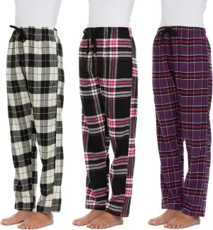 Pajama Bottoms for Women - 3 Pack Cotton Blend Flannel Plaid Lounge Pants, Comfortable PJ Pants