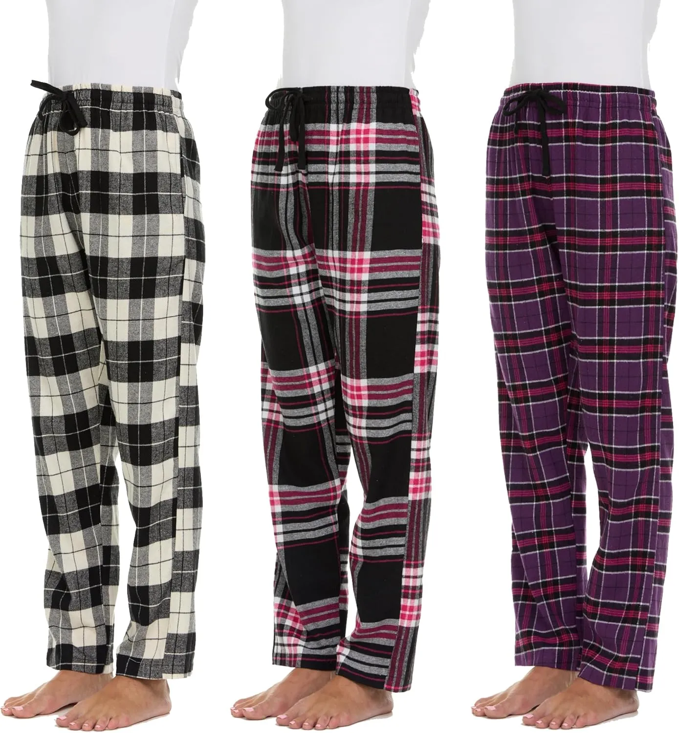 Pajama Bottoms for Women - 3 Pack Cotton Blend Flannel Plaid Lounge Pants, Comfortable PJ Pants