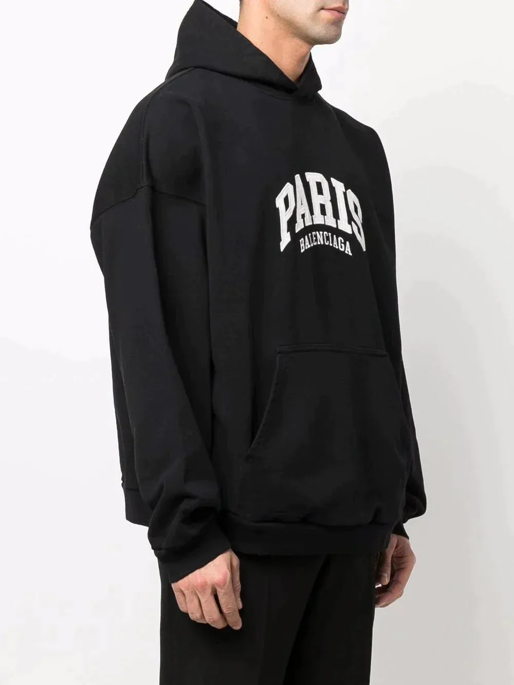 Paris Logo Embroidered Black Hoodie