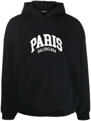 Paris Logo Embroidered Black Hoodie