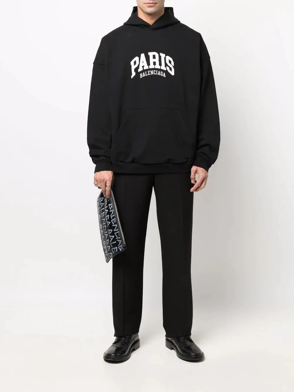 Paris Logo Embroidered Black Hoodie