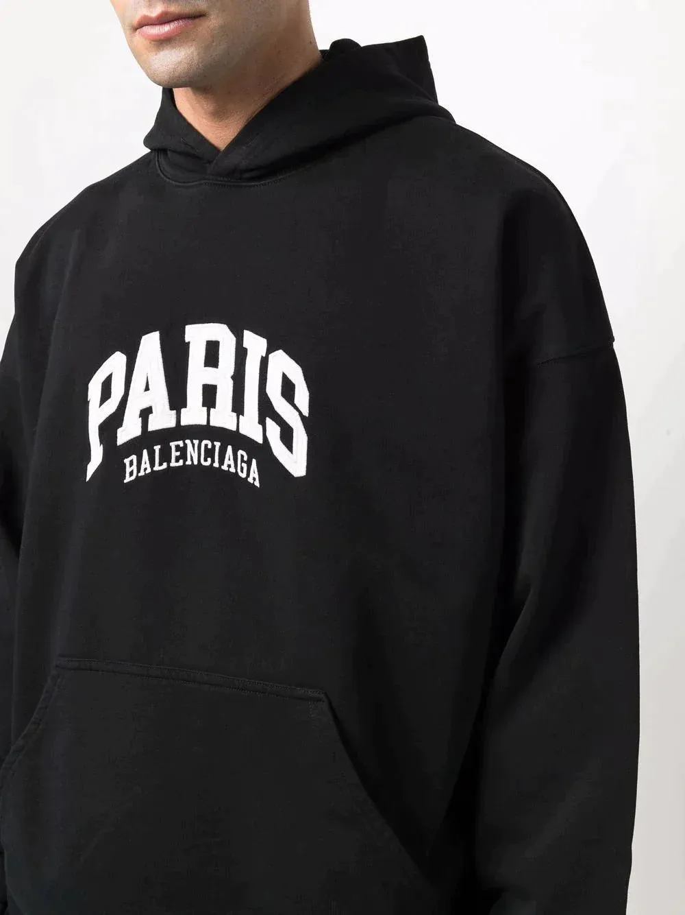 Paris Logo Embroidered Black Hoodie