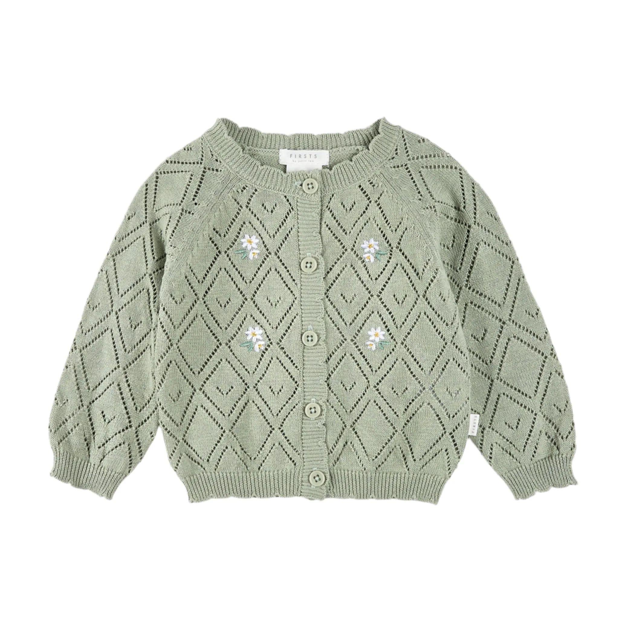 Petit Lem Pointelle Knit Cardigan - Sage