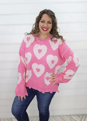 PINK HEART PEARL SWEATER