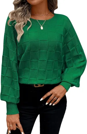 Pink Queen Women's Fall Sweaters 2024 Casual Long Batwing Sleeve Oversized Crewneck Pullover Winter Fashion Trendy Outfits