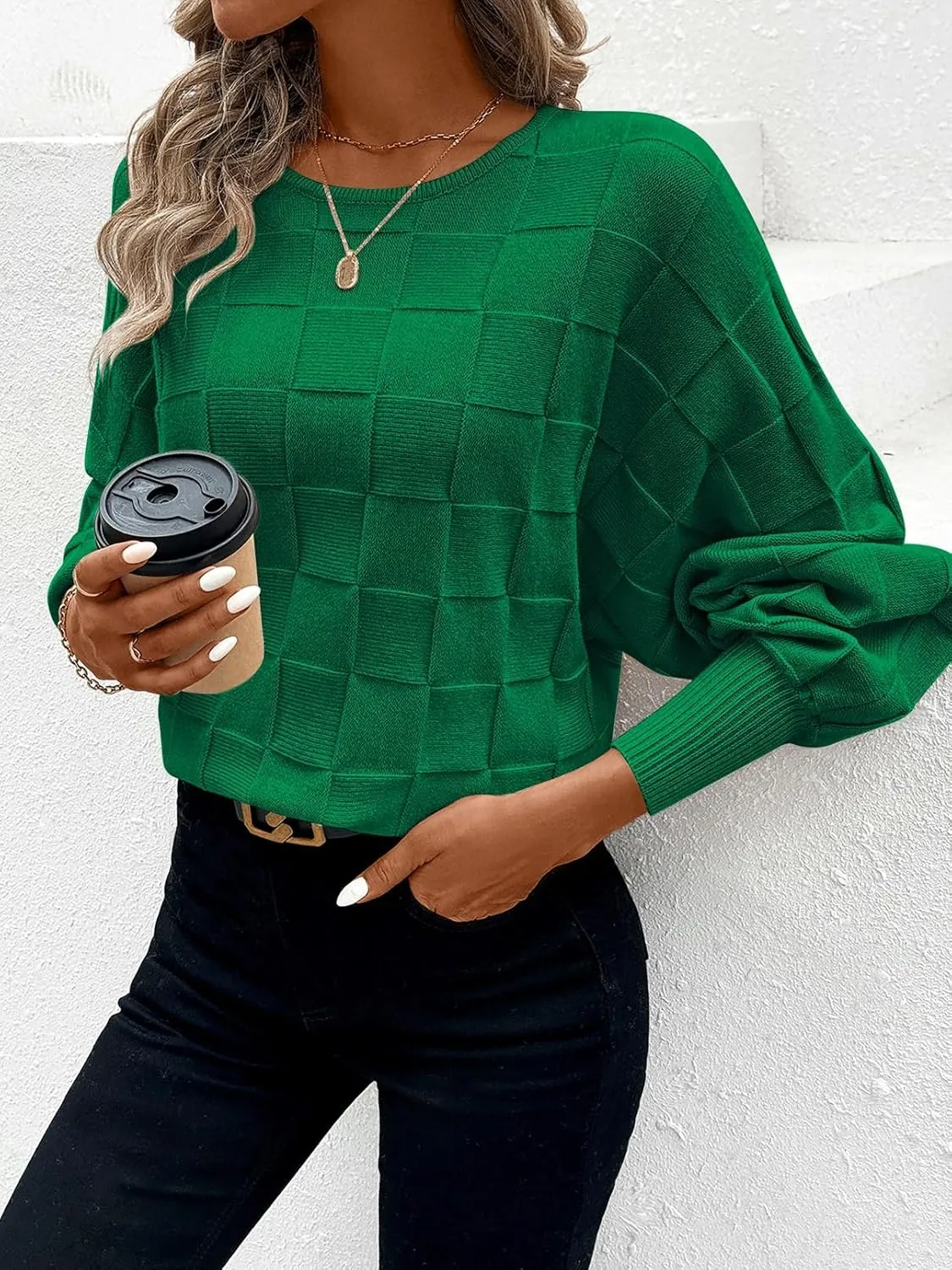 Pink Queen Women's Fall Sweaters 2024 Casual Long Batwing Sleeve Oversized Crewneck Pullover Winter Fashion Trendy Outfits