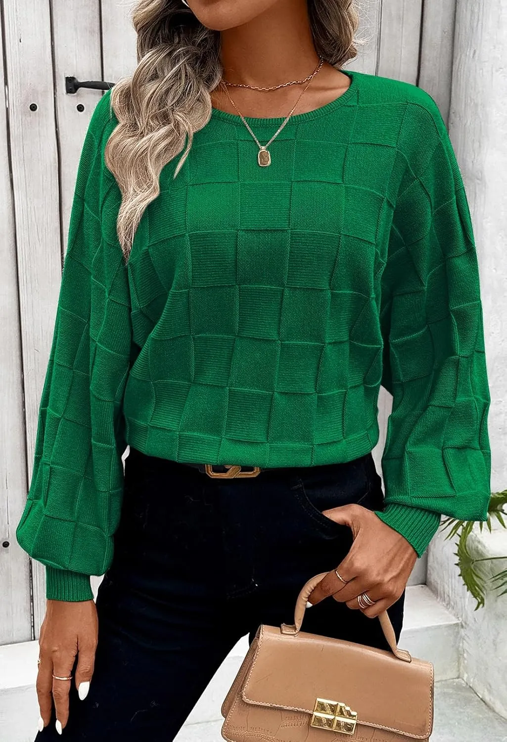 Pink Queen Women's Fall Sweaters 2024 Casual Long Batwing Sleeve Oversized Crewneck Pullover Winter Fashion Trendy Outfits