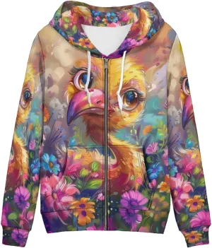PinUp Angel Women Zip Up Hoodie Art Animal Oil Painting Graphic Oversized Hooded Sweatshirt Jacket Coats Streetwear