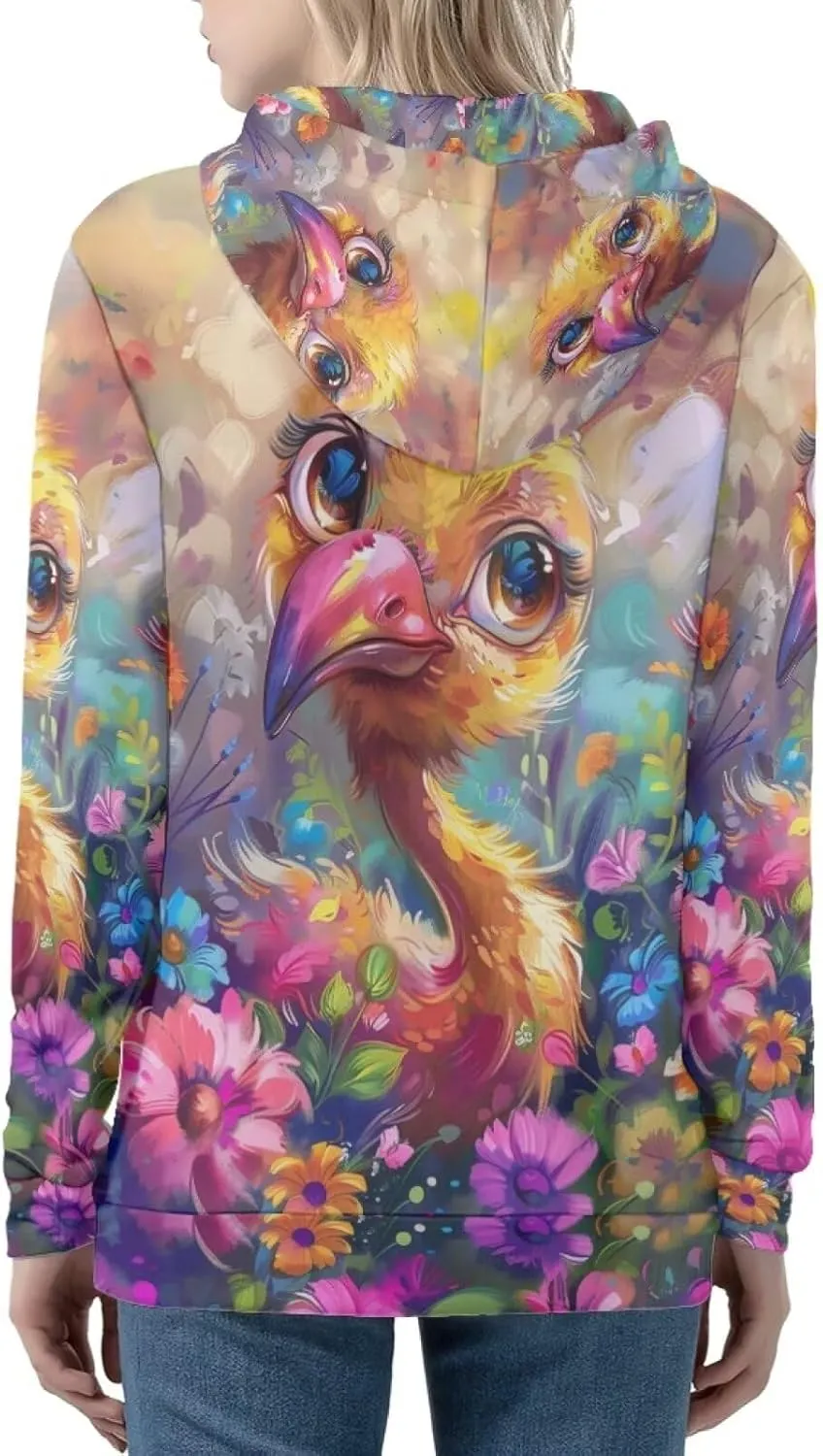 PinUp Angel Women Zip Up Hoodie Art Animal Oil Painting Graphic Oversized Hooded Sweatshirt Jacket Coats Streetwear