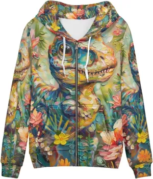 PinUp Angel Women Zip Up Hoodie Art Animal Oil Painting Graphic Oversized Hooded Sweatshirt Jacket Coats Streetwear