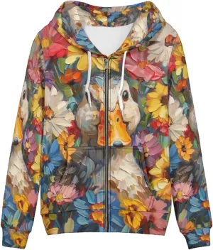 PinUp Angel Women Zip Up Hoodie Art Animal Oil Painting Graphic Oversized Hooded Sweatshirt Jacket Coats Streetwear