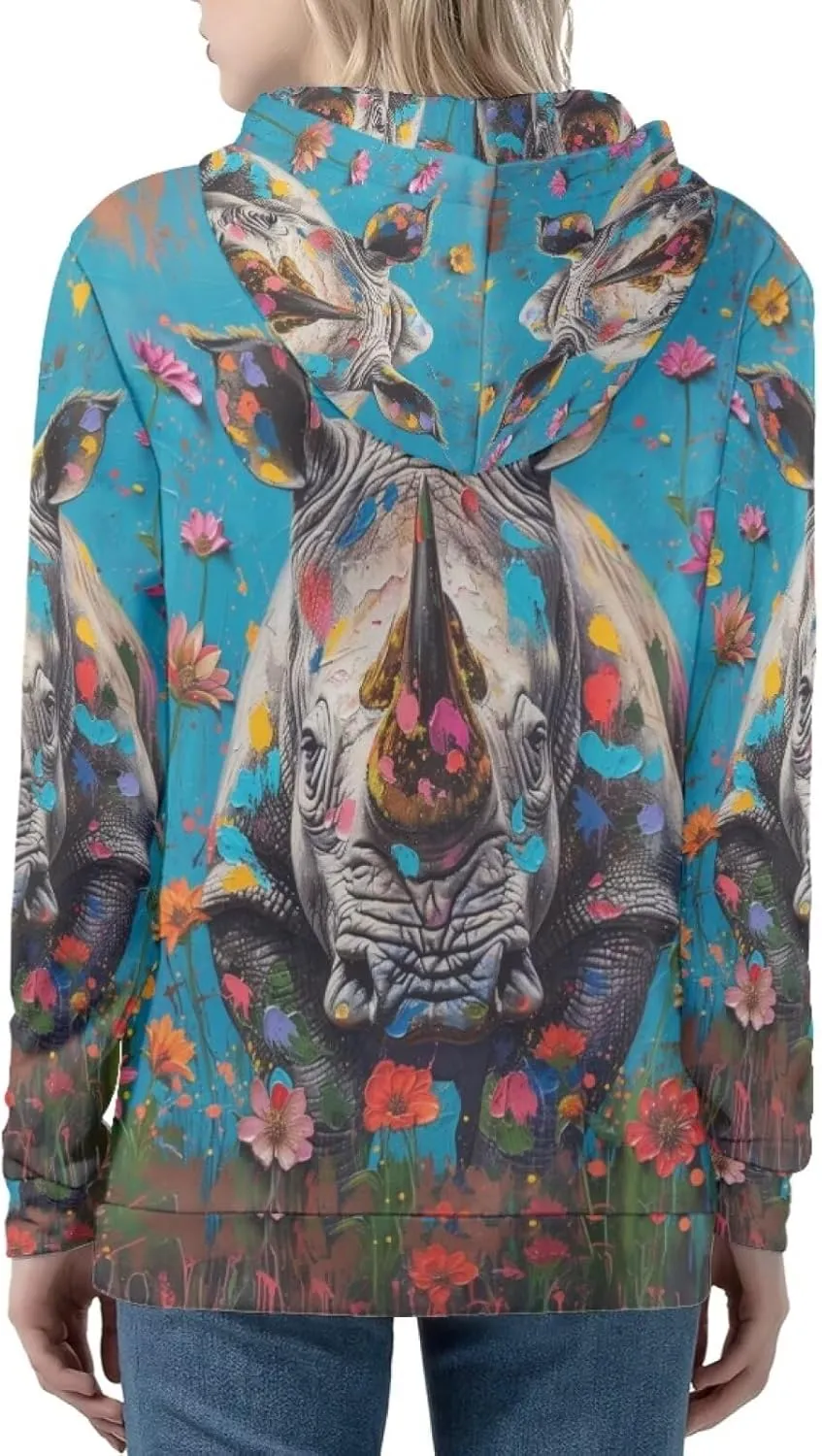 PinUp Angel Women Zip Up Hoodie Art Animal Oil Painting Graphic Oversized Hooded Sweatshirt Jacket Coats Streetwear