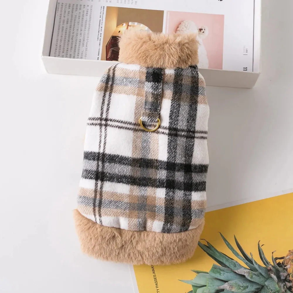 PlaidPaws™ Dog Lattice Coat - Stylish Autumn & Winter Jacket for Small Dogs