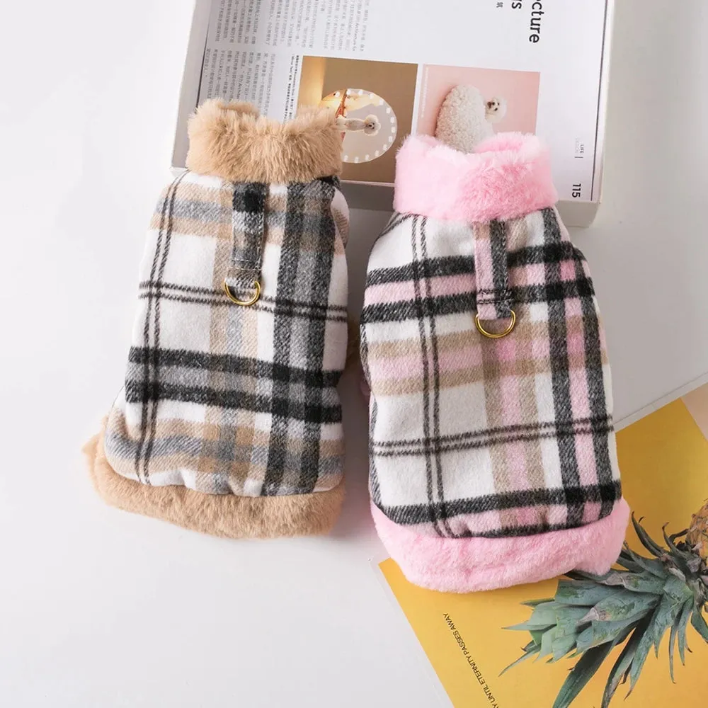 PlaidPaws™ Dog Lattice Coat - Stylish Autumn & Winter Jacket for Small Dogs