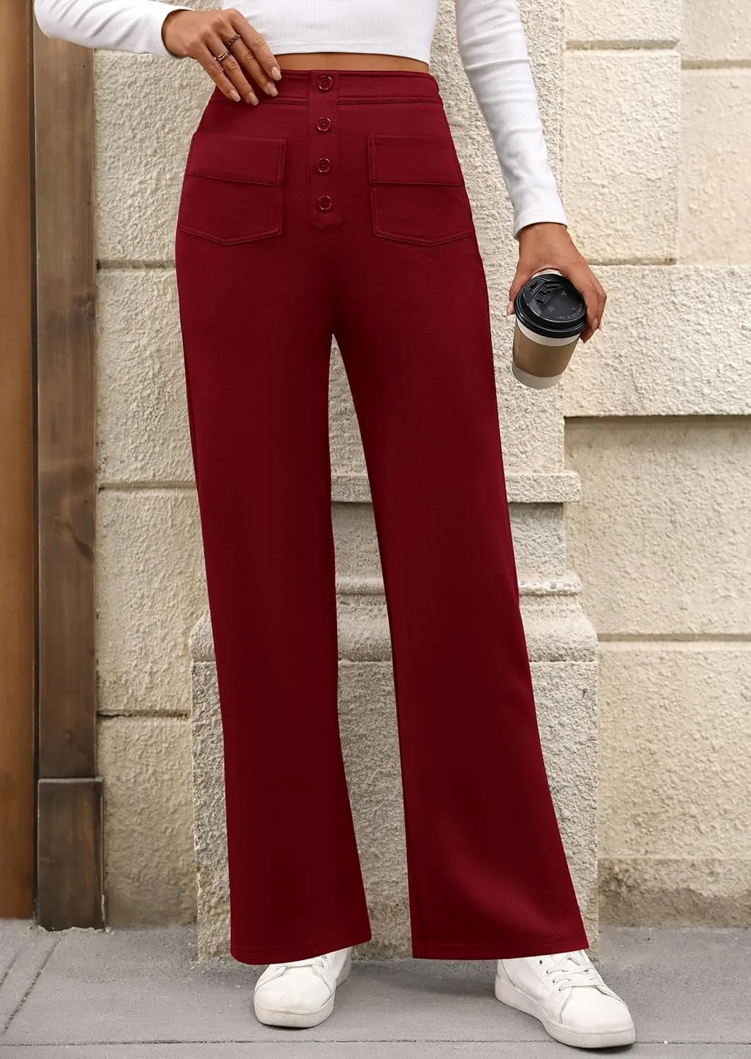 PRETTYGARDEN Women's Dressy Casual Dress Pants Straight Leg High Elastic Waisted Stretch Trouser Slacks