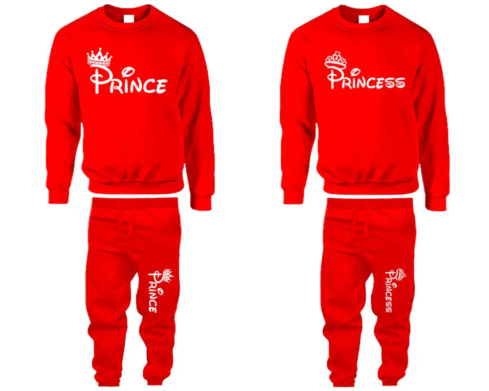 Prince & Princess Couple Matching Crewneck Sweaters and Jogger Pants – Stylish Unisex Top & Bottom Set | Mix & Match 4 Items Sold Separately