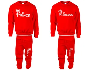 Prince & Princess Couple Matching Crewneck Sweaters and Jogger Pants – Stylish Unisex Top & Bottom Set | Mix & Match 4 Items Sold Separately