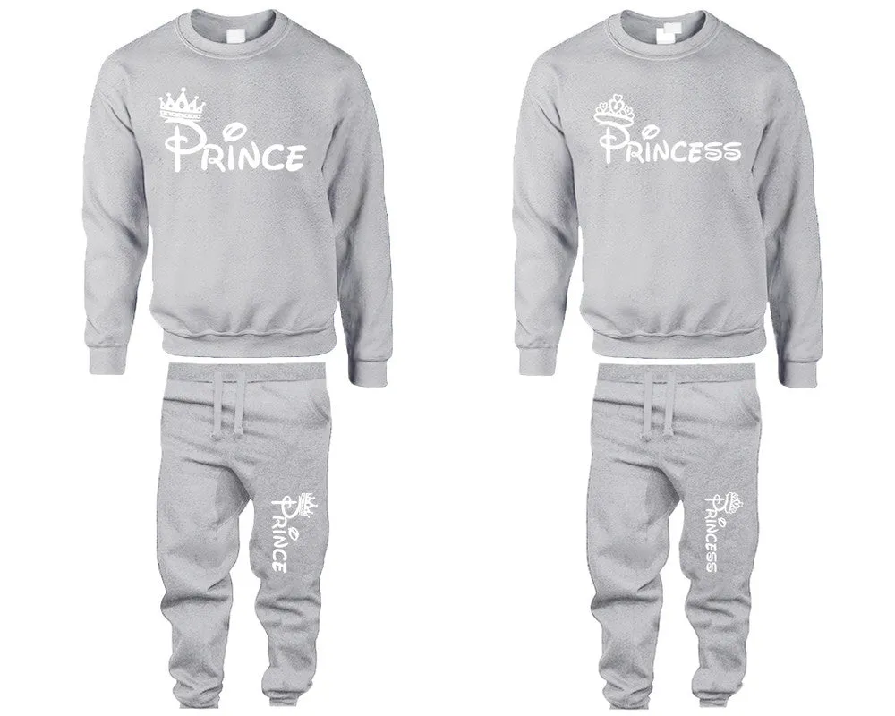 Prince & Princess Couple Matching Crewneck Sweaters and Jogger Pants – Stylish Unisex Top & Bottom Set | Mix & Match 4 Items Sold Separately
