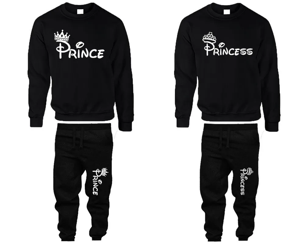 Prince & Princess Couple Matching Crewneck Sweaters and Jogger Pants – Stylish Unisex Top & Bottom Set | Mix & Match 4 Items Sold Separately