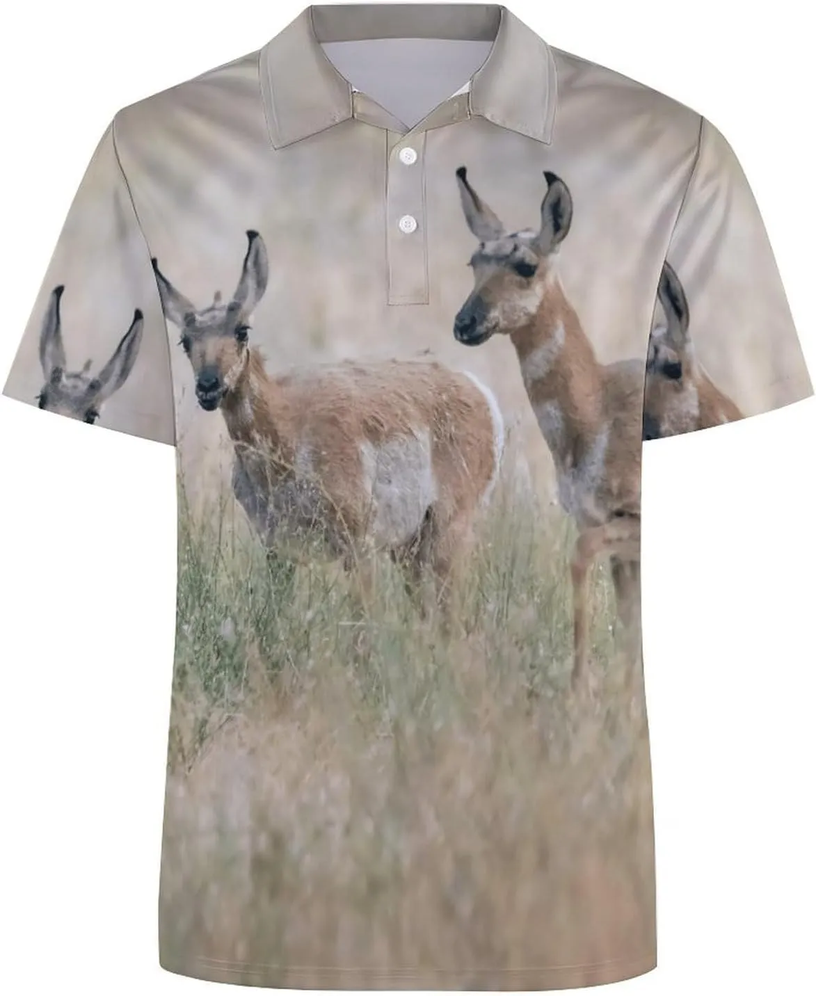 Pronghorn Antelope Mens Polo Shirts Quick Dry Short Sleeve T-shirts Slim Tennis Collared Tees Tops